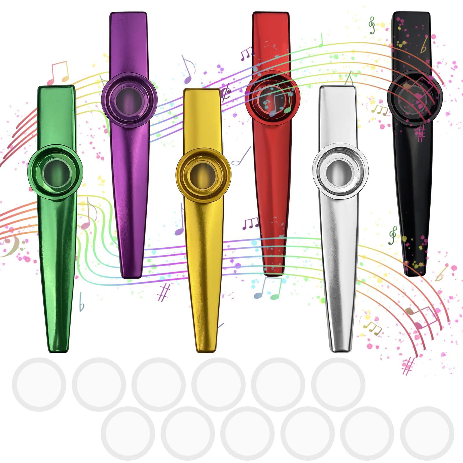 Baxcdyswe 6 Stück Kazoo Instrument, Metall Kazoos mit 12 Austauschbaren Membran, Nasenflöte, Geeignet für Kinder, Erwachsene und Musikanfänger, Kazoo Bunt fur Kinder Party Favors Geschenke