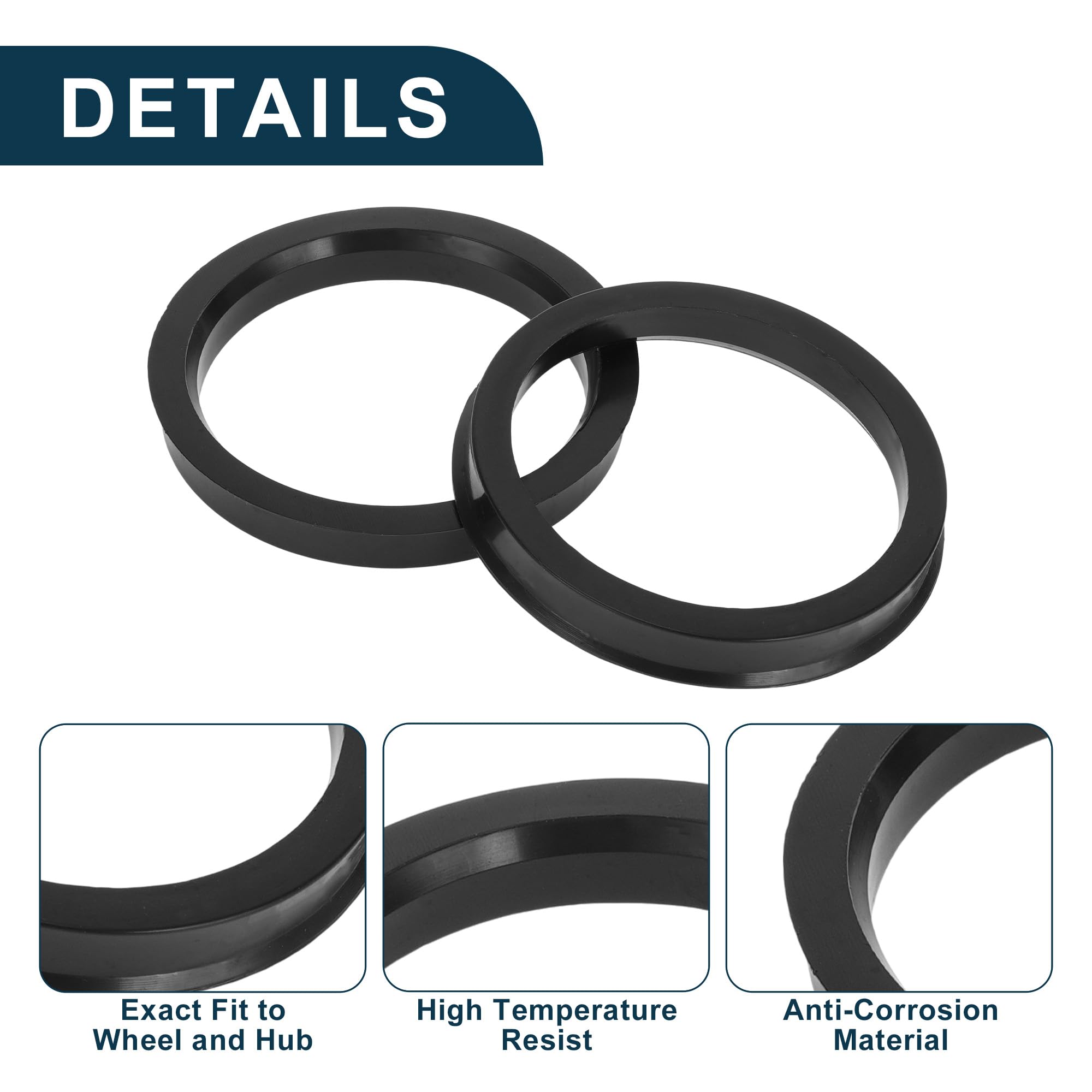 4-Pack 72.62mm To 70.1mm Plastic Hub Centric Rings – Black Polycarbonate, AHHR7262-7010