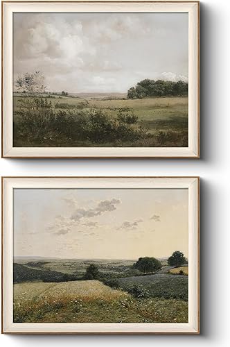 VIYYIEA Juego de 2 obras de arte de pared enmarcadas de paisaje vintage, pinturas de paisajes de naturaleza silvestre, decoración estética, 16 x 20