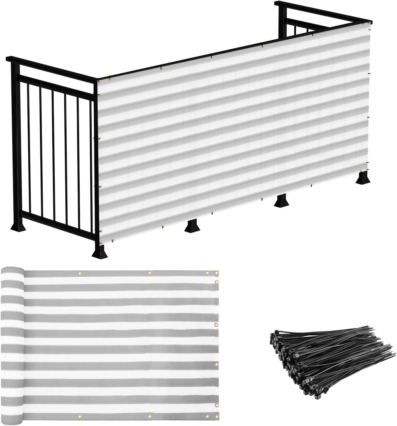 3' x 12' Beige + 3' x 10' Grey White Strip Balcony Privacy Fence Bundle