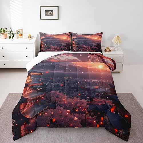 Miniatura 26 de Erosebridal Juego de edredón tamaño individual samurái de estilo japonés para niños y adultos, juego de ropa de cama de calavera roja y negra,