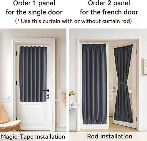 Miniatura 4 de Vatge Cortinas de luz lateral para puerta delantera, cortinas opacas grises para puerta de patio, panel de cortina de ventana de puerta de vidrio, 1