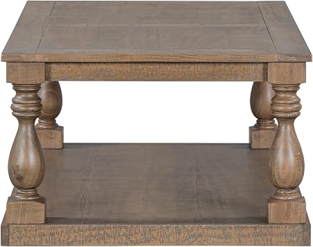 P PURLOVE Solid Wood Coffee Table, Modern Farmhouse Coffee Table/Center Table with Storage Rectangle for Living Room,Brown