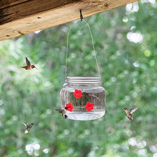 Miniatura 3 de Tarro Mason para colibríes con 3 puertos para colgar al aire libre decoración de jardín tarro de alimentación para pájaros salvajes con puertos de