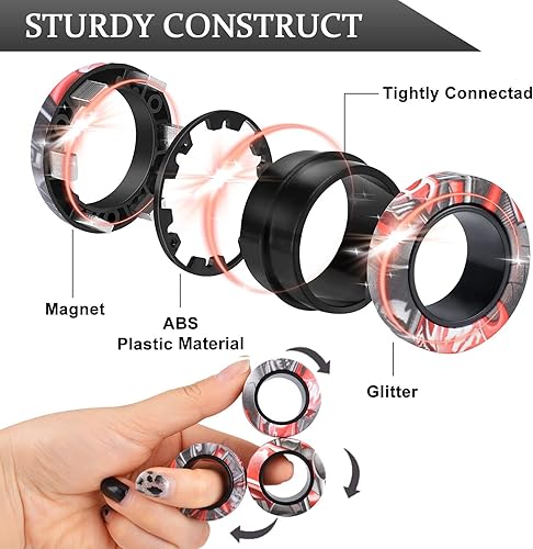 Miniatura 8 de Juego de 9 anillos magnéticos giratorios juguetes terapéuticos para alivio de la ansiedad antiestrés descompresión personas con TDAH gran regalo