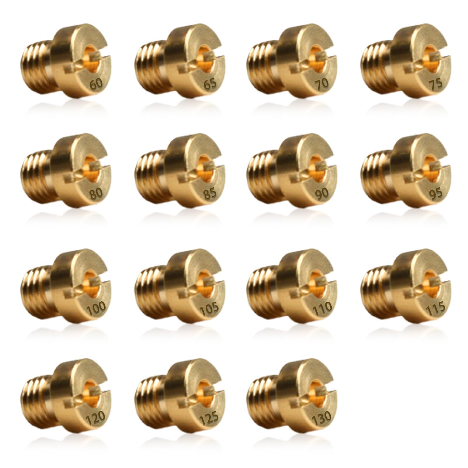 15 Pezzi Getti Carburatore, M6 Ugelli Getti per Scooter, Getti Principale, M6#60-130 Principale Ugelli Getto Principale del Carburatore Dell'Orto PHBN-PHVA 12 e 17.5mm Dimensione Ottone