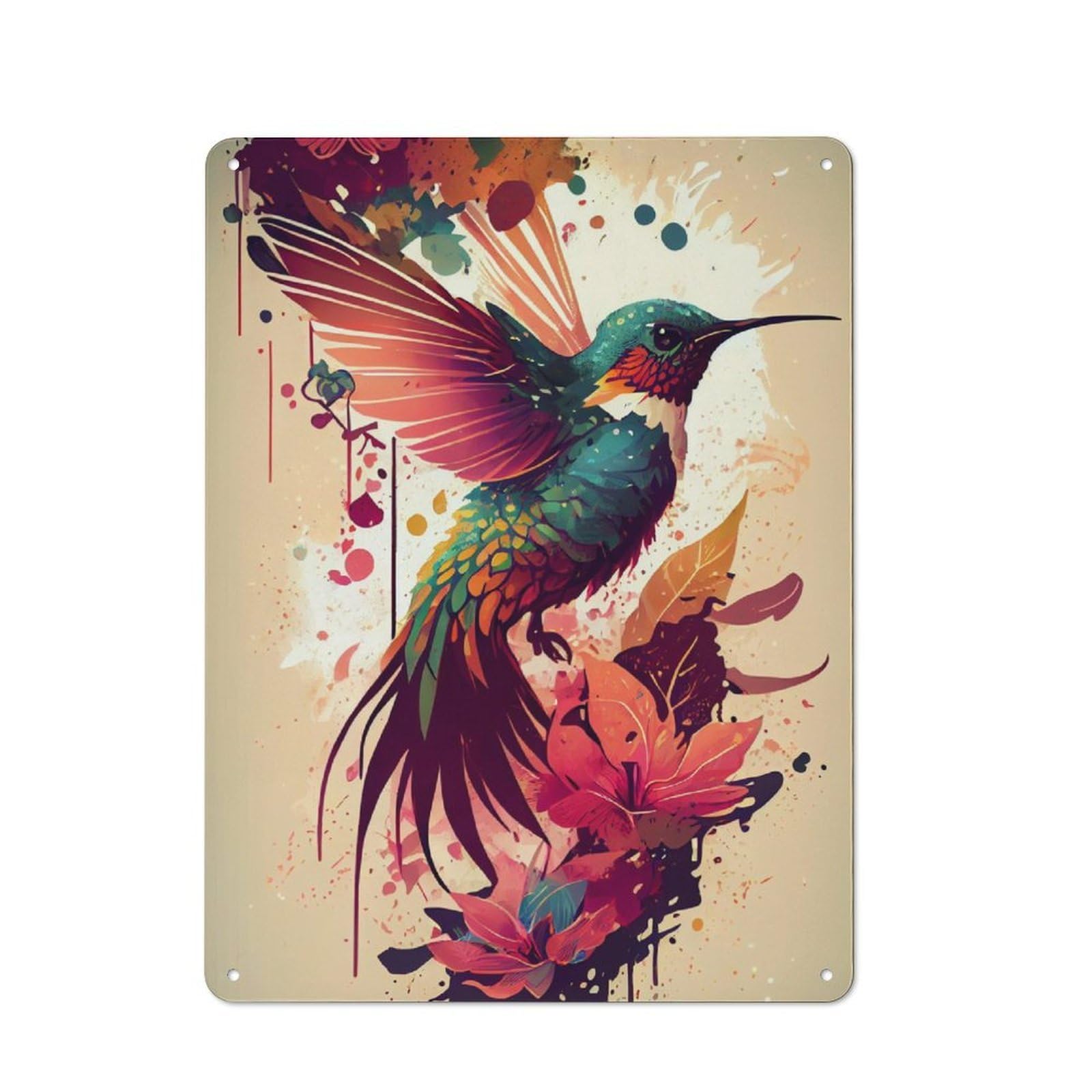 Junmoney Hummingbird Birds Garage Style Metal Wall Sign 40X30cm Featuring Garage Wall Decor For Garage, Hobby Room, Office Or Man Cave