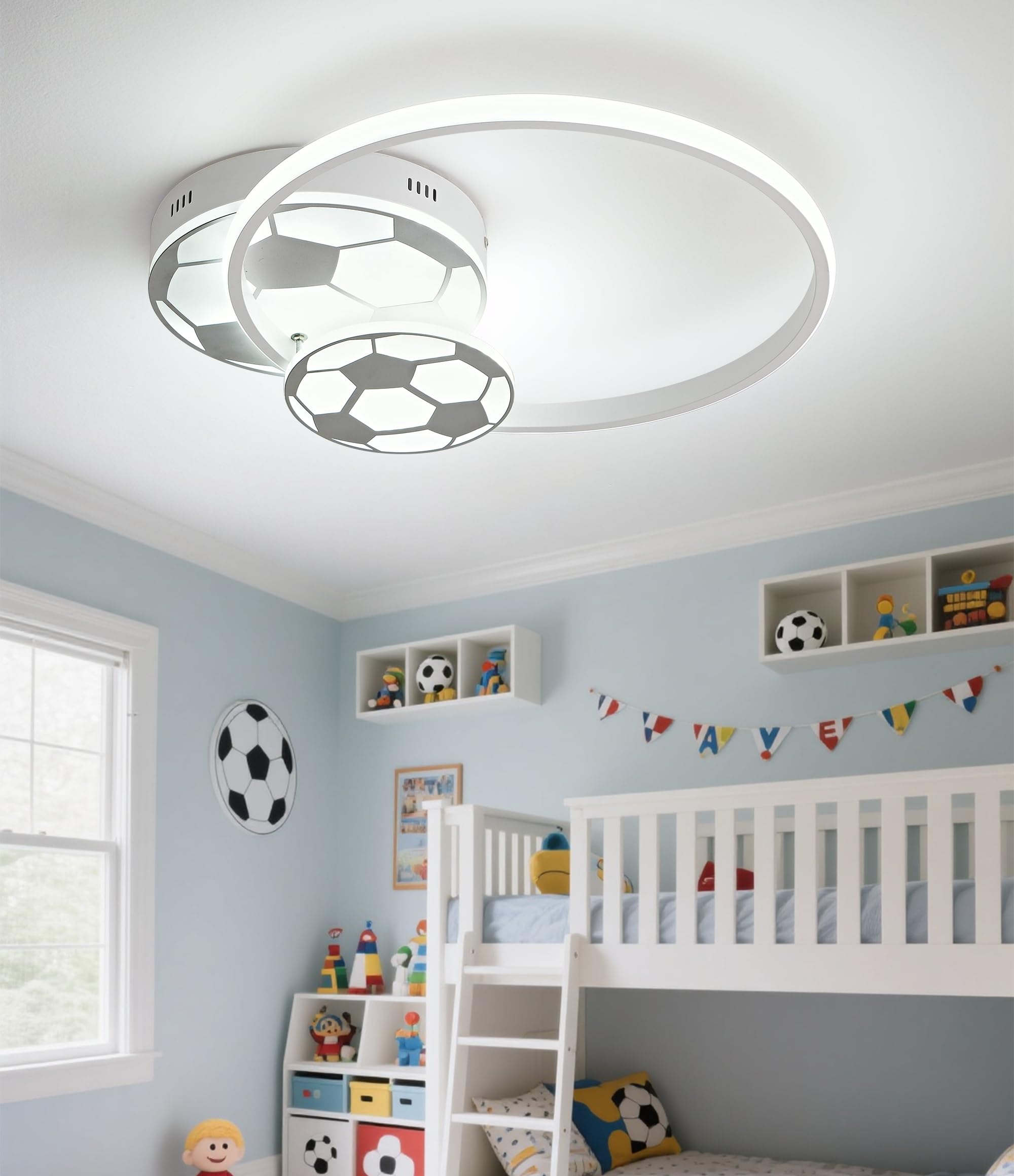 46CM 36W Lampara Infantil Techo, Lámpara de techo Fútbol LED Regulable con Control Remoto 3000-6000K, Lámpara LED para habitacion de bebé Plafon Led Techo para Dormitorio