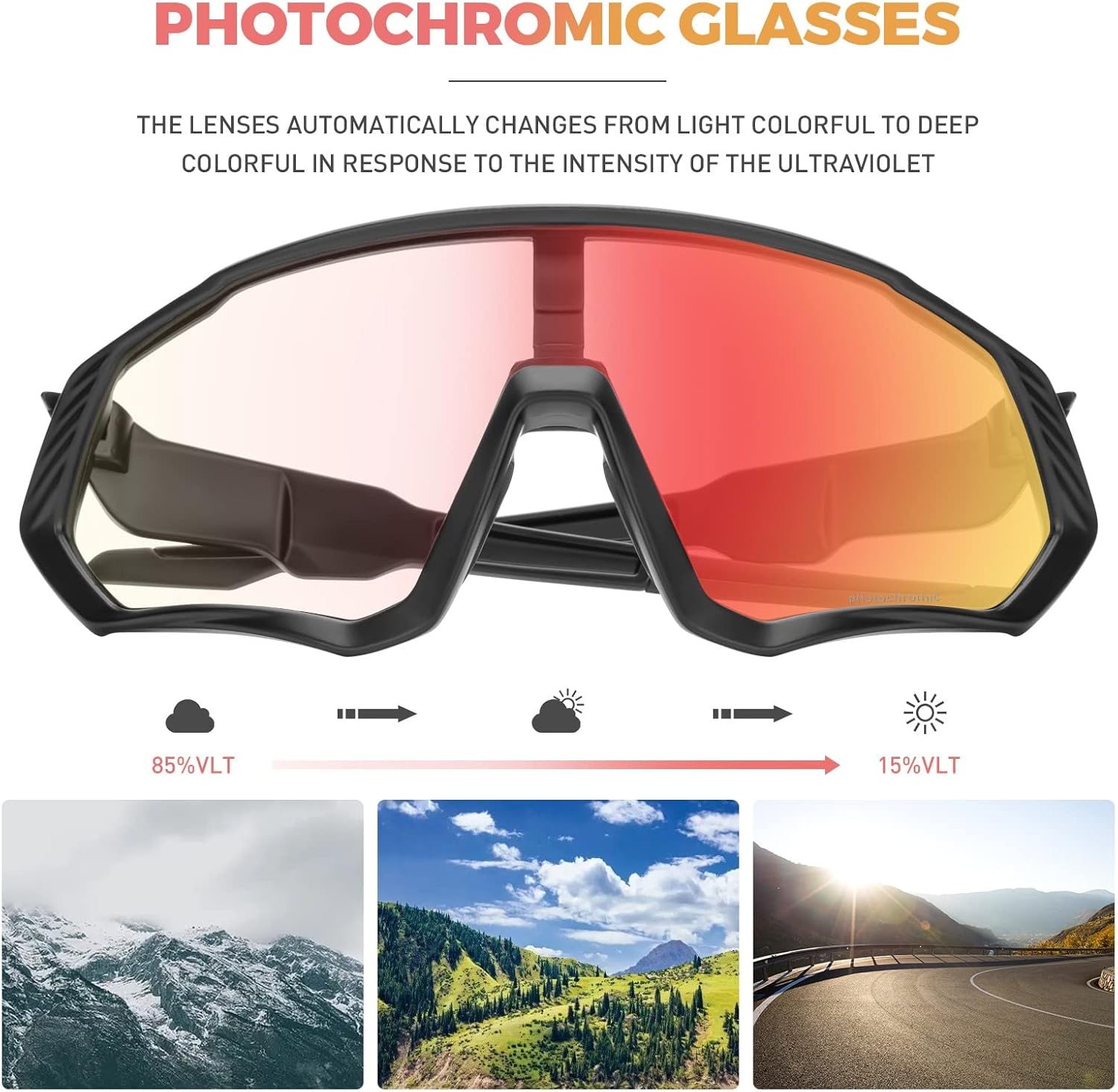 KAPVOE Photochromic Cycling Glasses Men Women Mountain Bike Sunglasses Clear MTB Bicycle Riding - K9408