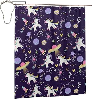 Space planets rainbow unicorns flying in the universe star river rocket flying saucer moon love star meteor background shower curtain for bathroom bath bathtub curtain with 12 metal hooks 60x72 in