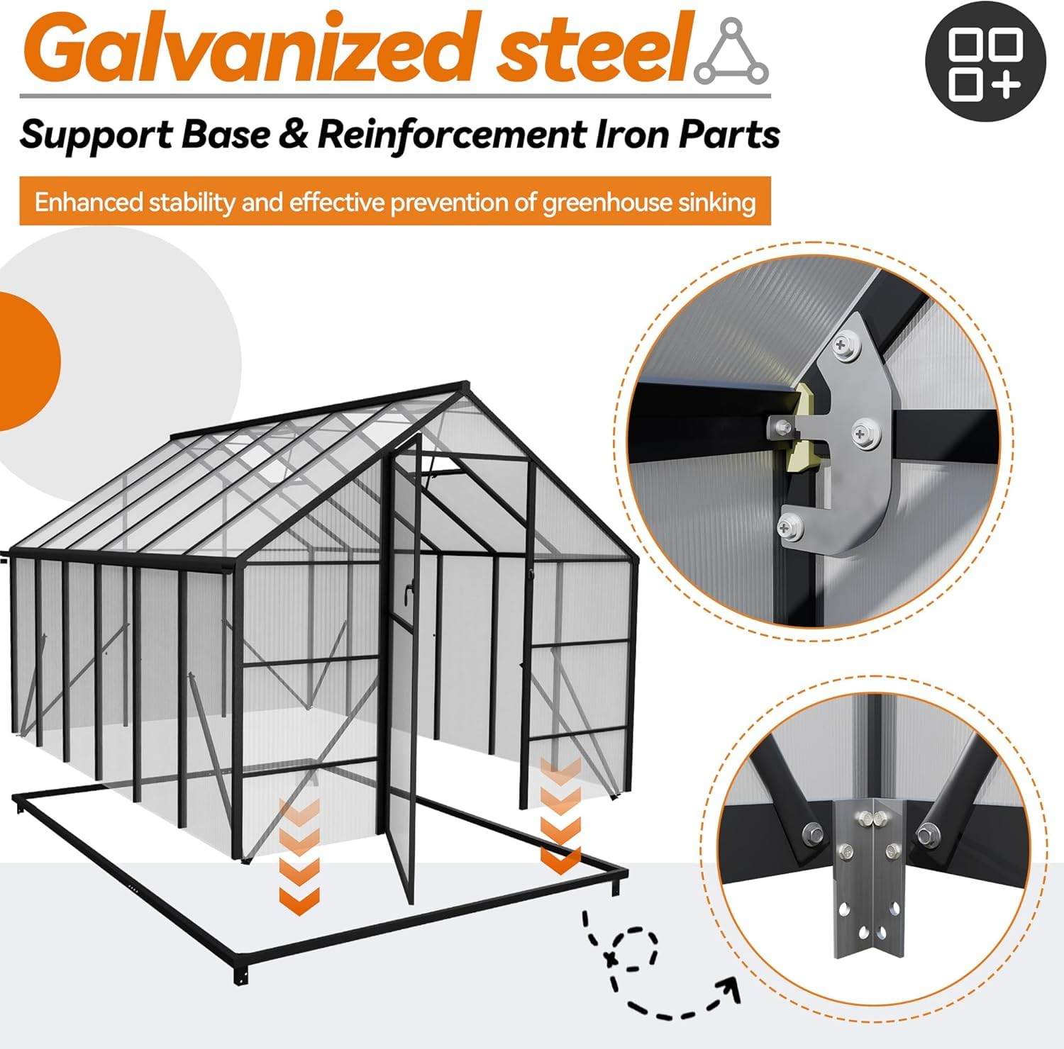 LZQ Aluminiowa szklarnia ogrodowa z fundamentem 380 x 250 x 205 cm, szklarnia, szklarnia z drzwiami przesuwnymi i świetlikami, szklarnia, szopa ogrodowa, odporna na zimę, szklarnia pomidorów (12 x 8