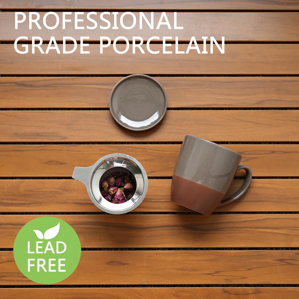 Bosmarlin Ceramic Tea Cup with Infuser and Lid, 16 Oz, Steeping Tea Mug with Strainer, Dishwasher and Microwave Safe (Grey) - Image 3