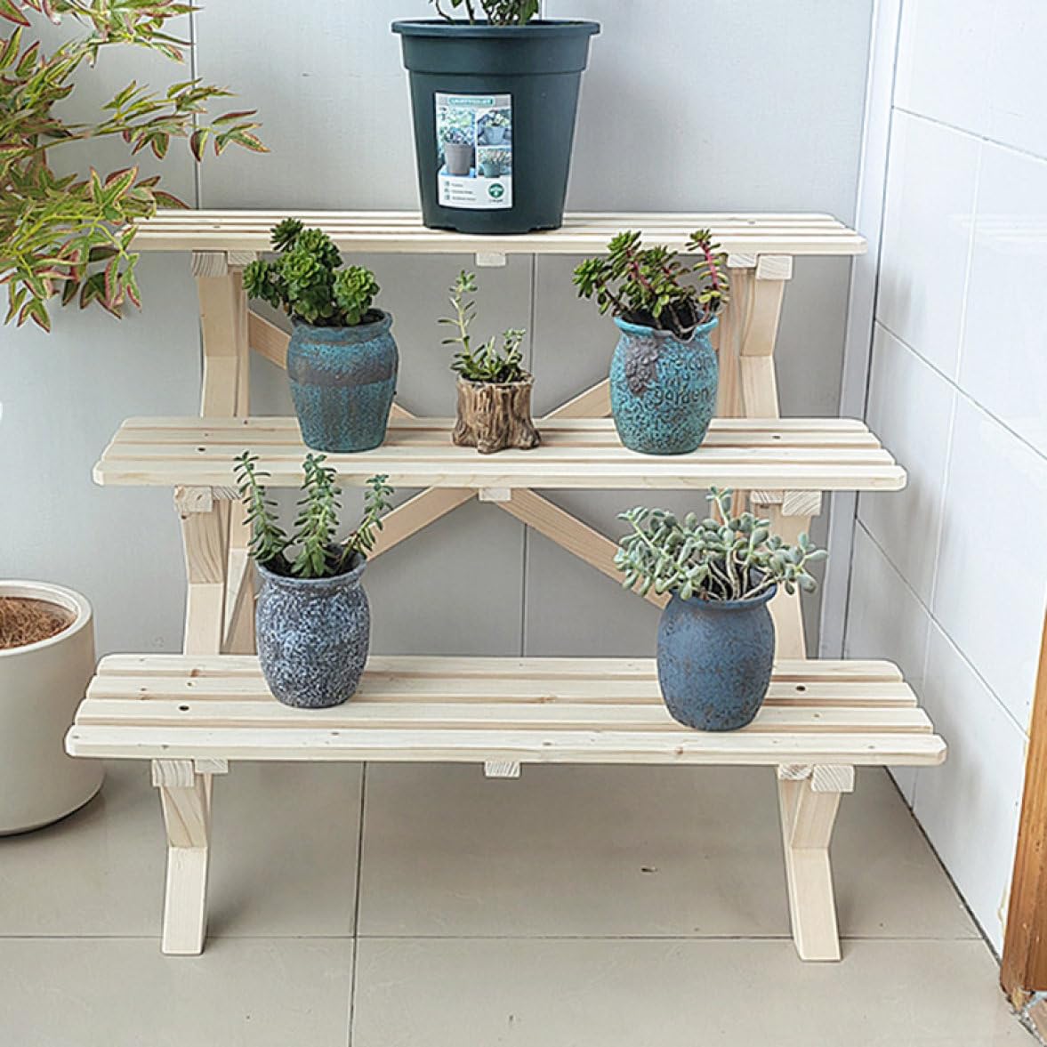 3段ステップ 花台 木製 玄関 花台 フラワースタンド ディスプレイ