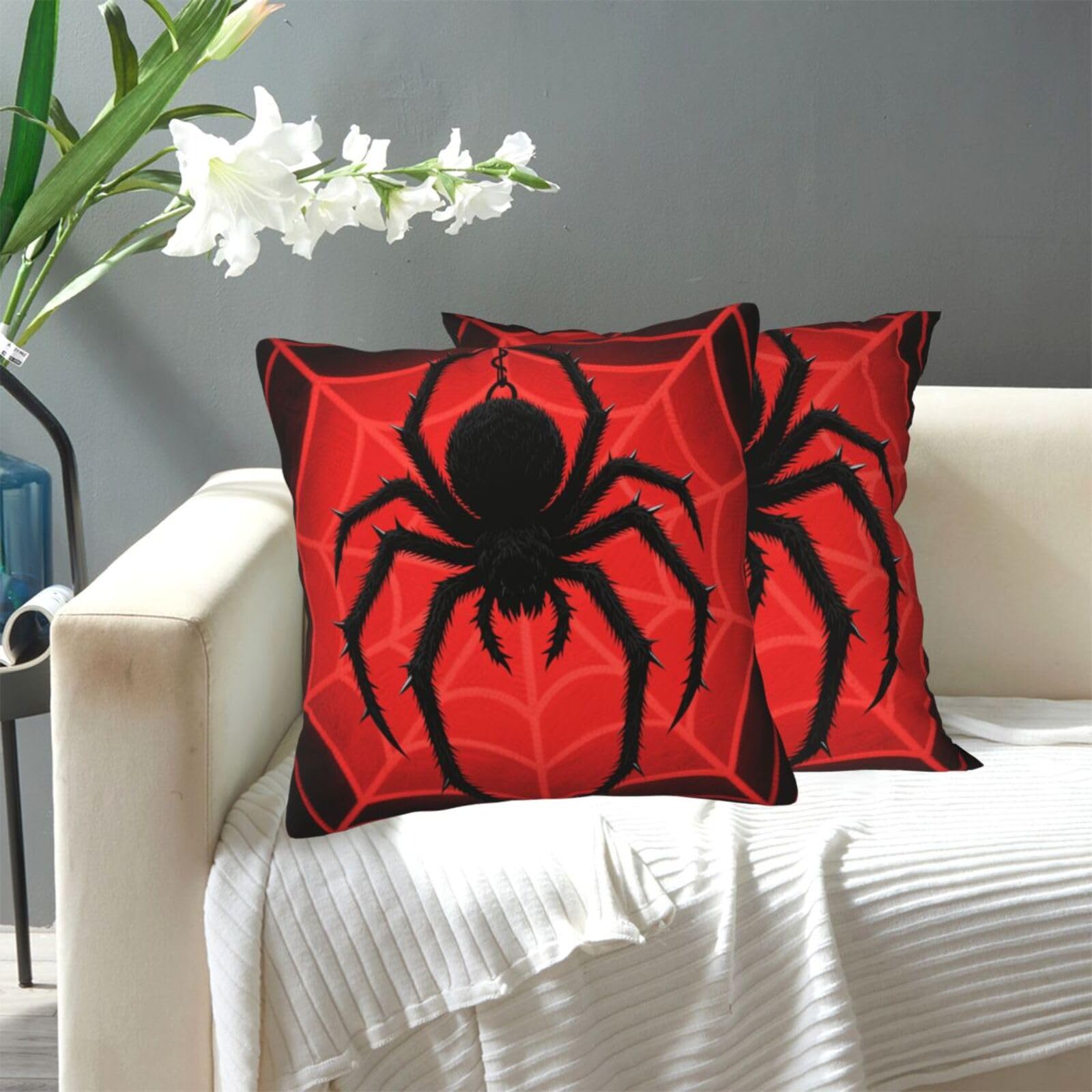 FekiLoot Decorative Throw Pillow Covers Modern Farmhouse Pillowcase Double Sided Cozy Cushion Cover for Sofa Couch Bed 18"X18" Scary Black Spider
