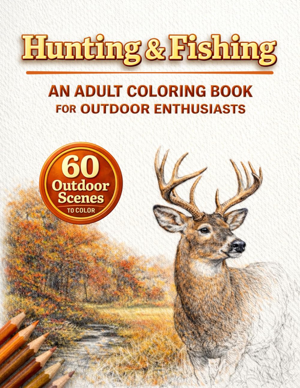 Hunting & Fishing Coloring Book for Adults: 60 Realistic North American OutDoor Scenes to Color