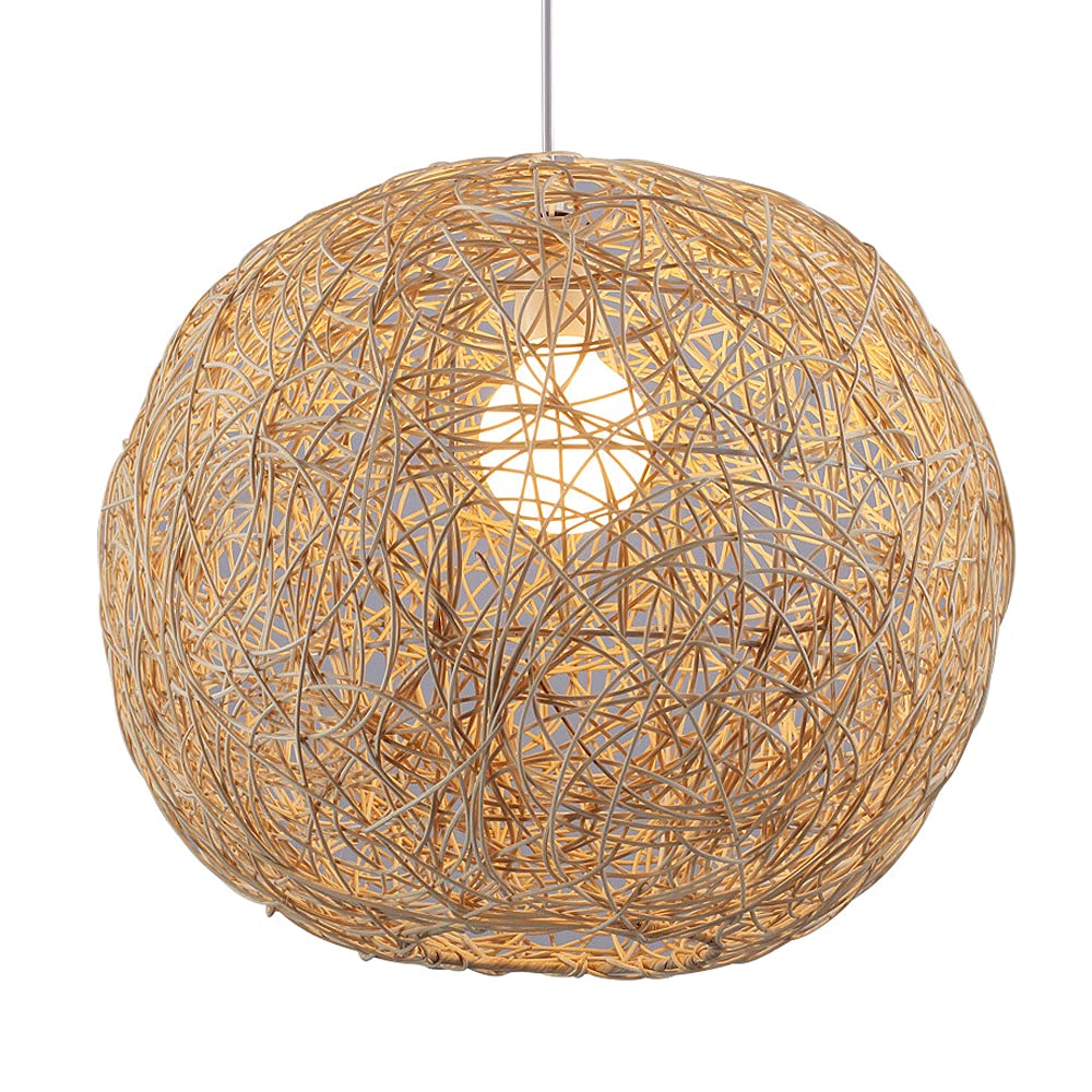 Suspension E27 rétro en rotin beige de 40 cm pour luminaire de salon de thé et salle à manger