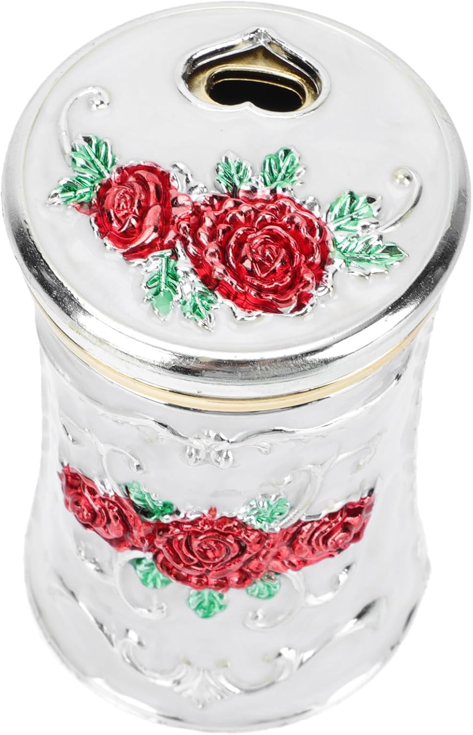 Automatic Rotating Toothpick Container and Dispenser, Plastic Toothpick Storage Box with Silver-edged Red Rose Pattern, Creative Pop-up Holder for Home and Restaurant Use