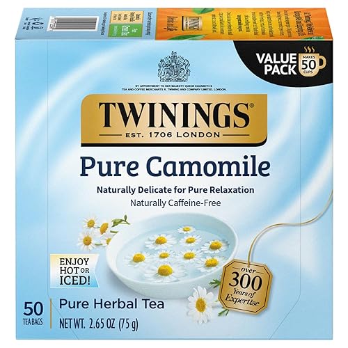 Twinings Té de hierbas de manzanilla puro, bolsas de té de manzanilla naturalmente sin cafeína envueltas individualmente, 50 unidades de Ea