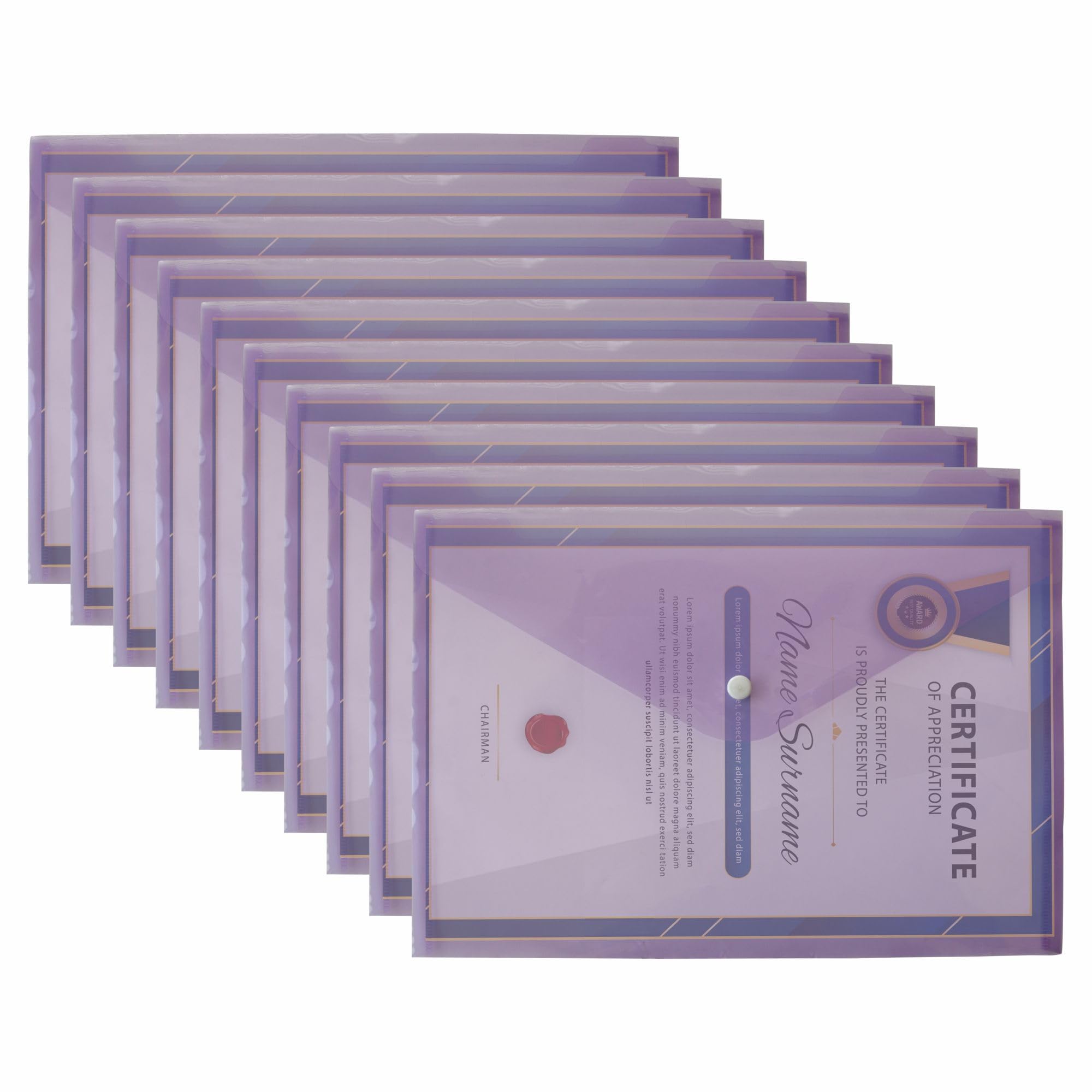 M1SS A4 Clear Document Folders Plastic Wallets Folder - 50 Pack 𝗕𝗨𝗟𝗞 𝗕𝗨𝗬 Popper Wallet with Button Closure (Purple)