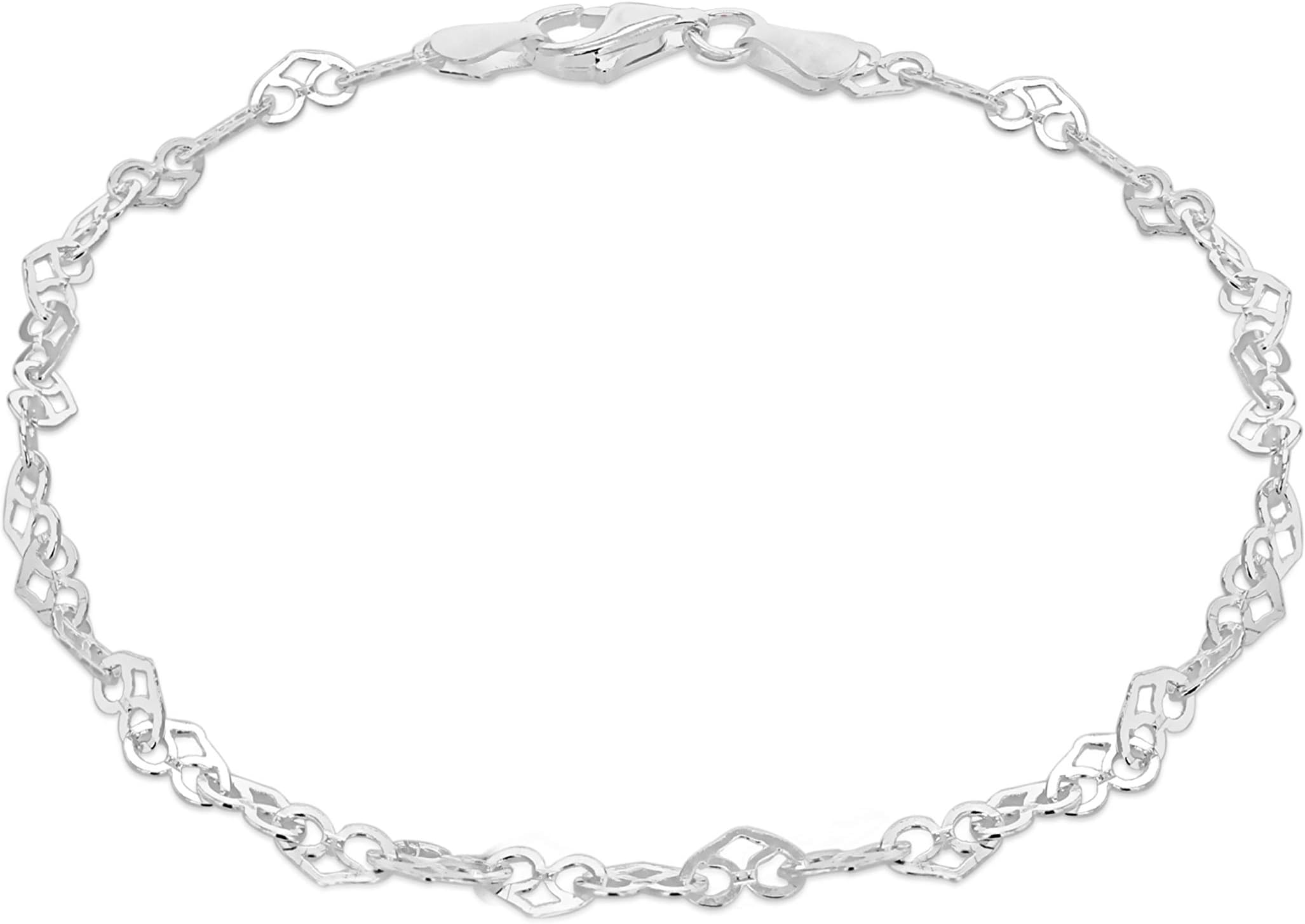 Women's Sterling Silver Patterned Heart Link Bracelet of 19cm/7.5"