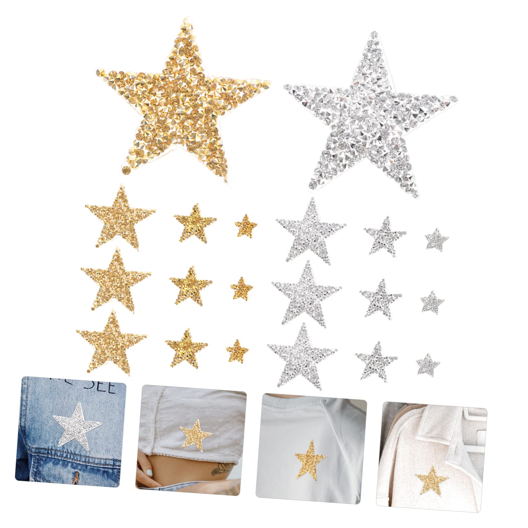SHINEOFI 90pezzi Glitter Patches Decorativi Forma Di Stella Per Abbigliamento Accessori Fai Da Te Toppe Termoadesive Per Jeans Borse e Cappelli Riparazioni e Decorazioni Eleganti