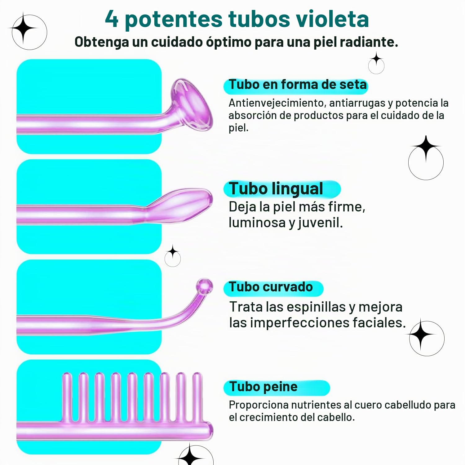 Alta Frecuencia Facial - UUPAS Profesional de 4 Argón de Alta Frecuencia | Portátil de High Frequency Wand para Estiramiento de la Piel, Elimina Arrugas, Acné, Pérdida de Cabello Masajeador Facial