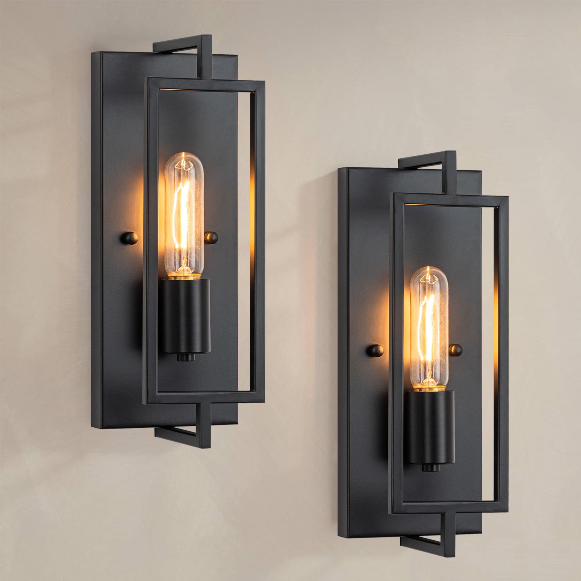 FTL 2 Stück Wandleuchte für Innen Industrial, Wandlampe Innen aus Metall, Schwarz Wandbeleuchtung Wohnzimmer E27, Vintage 1 Flammige Flurlampe Innen, LED Retro Bettlampe für Schlafzimmer