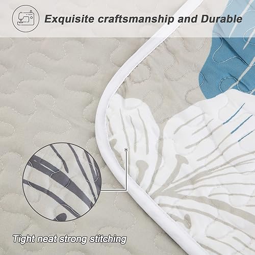 Miniatura 6 de Juego de edredón floral de 2 piezas tamaño individual, juego de edredón floral azul bohemio, de microfibra suave, ligera, color gris, colcha