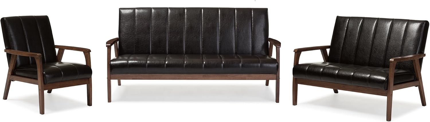 Baxton Studio BBT8011A2-Brown Sofas, 29.45LX63.38WX31.59H, Dark Brown
