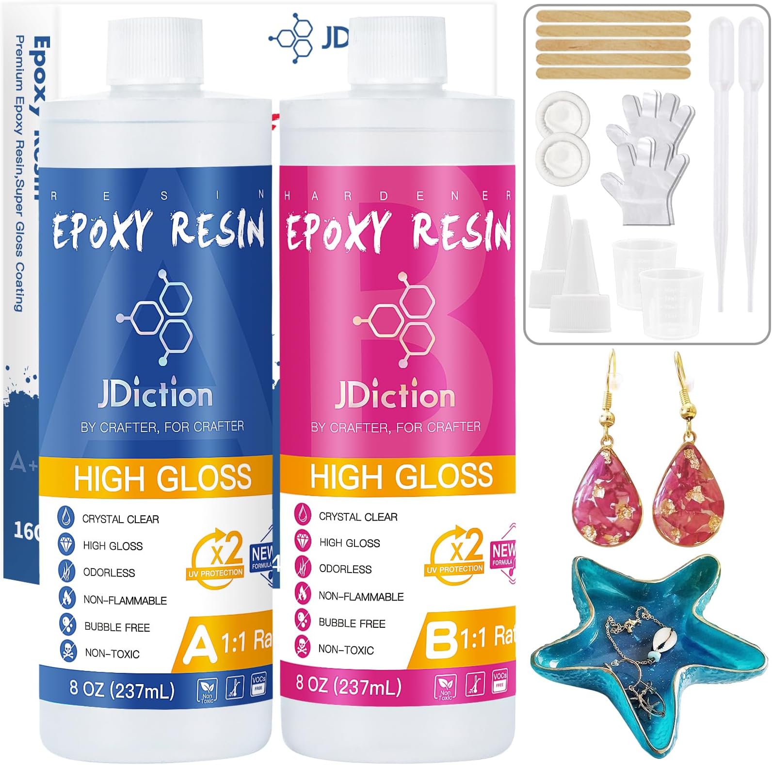JDiction Epoxy Resin High Gloss 16OZ Crystal Clear Epoxy Resin Kit