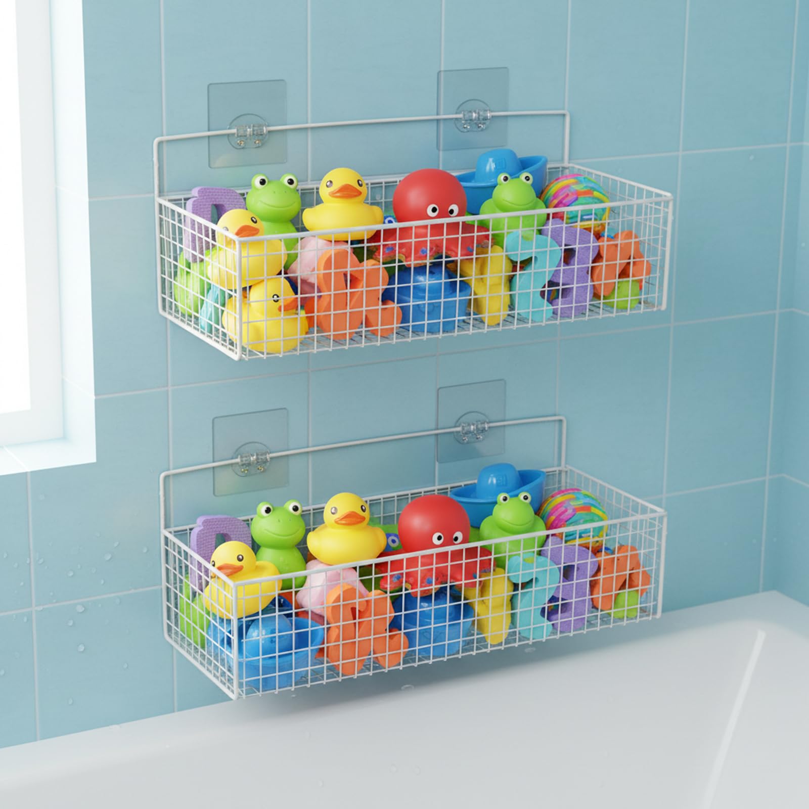Badespielzeug-Aufbewahrung, 2 Stück, Metallnetz, Badespielzeug-Organizer für Badewanne, Wand und Dusche, große Kapazität, Duschspielzeughalter mit rostfreiem Hängekorb-Design für Toilette, Badezimmer