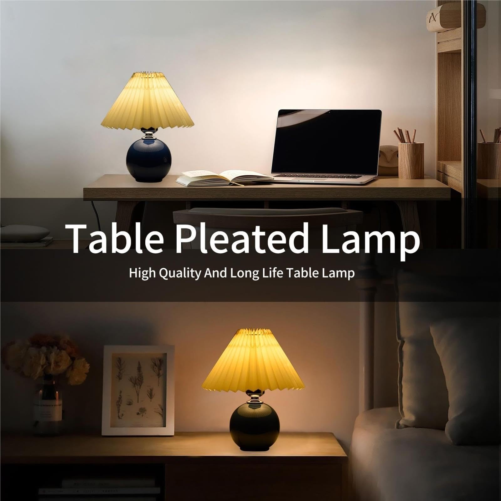 lampara mesa Lámpara de mesa plisada coreana Lámparas de mesa de cerámica