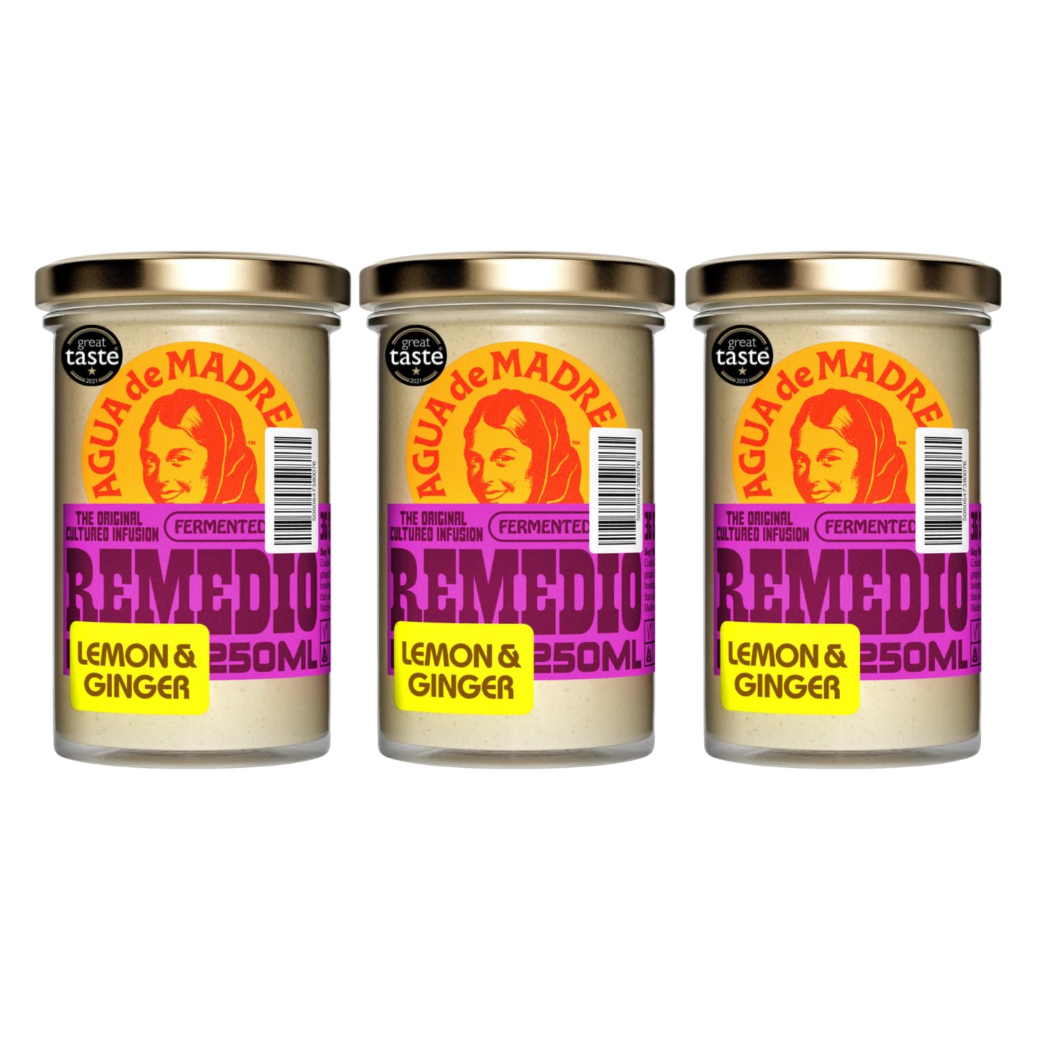 Agua de Madre Fresh Tea Infusion (Lemon & Ginger), Fermented Fruit Drink with Immune Supporting Vitamin C, Low Calorie, Vegan, No Artificial Sweeteners, Pack of 3