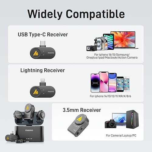 Miniatura 6 de MAONO Micrófono Lavalier inalámbrico para iPhoneAndroidcámaraPC, mini micrófono de solapa con 48 khz 24 bits, filtro de voz, cancelación de ruido,