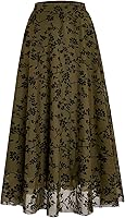Verdusa Women's Y2K Gothic Flowy Maxi Skirt - Boho Floral Print Mesh Ruffle High-Waist Ankle Length