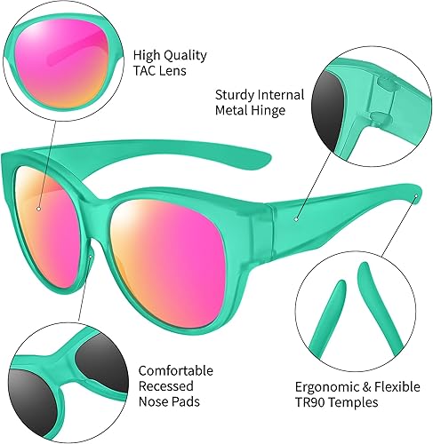 Miniatura 5 de URUMQI Gafas de sol que se ajustan sobre las gafas para mujer, gafas de sol redondas de ojo de gato, polarizadas, protección UV400, lentes grandes