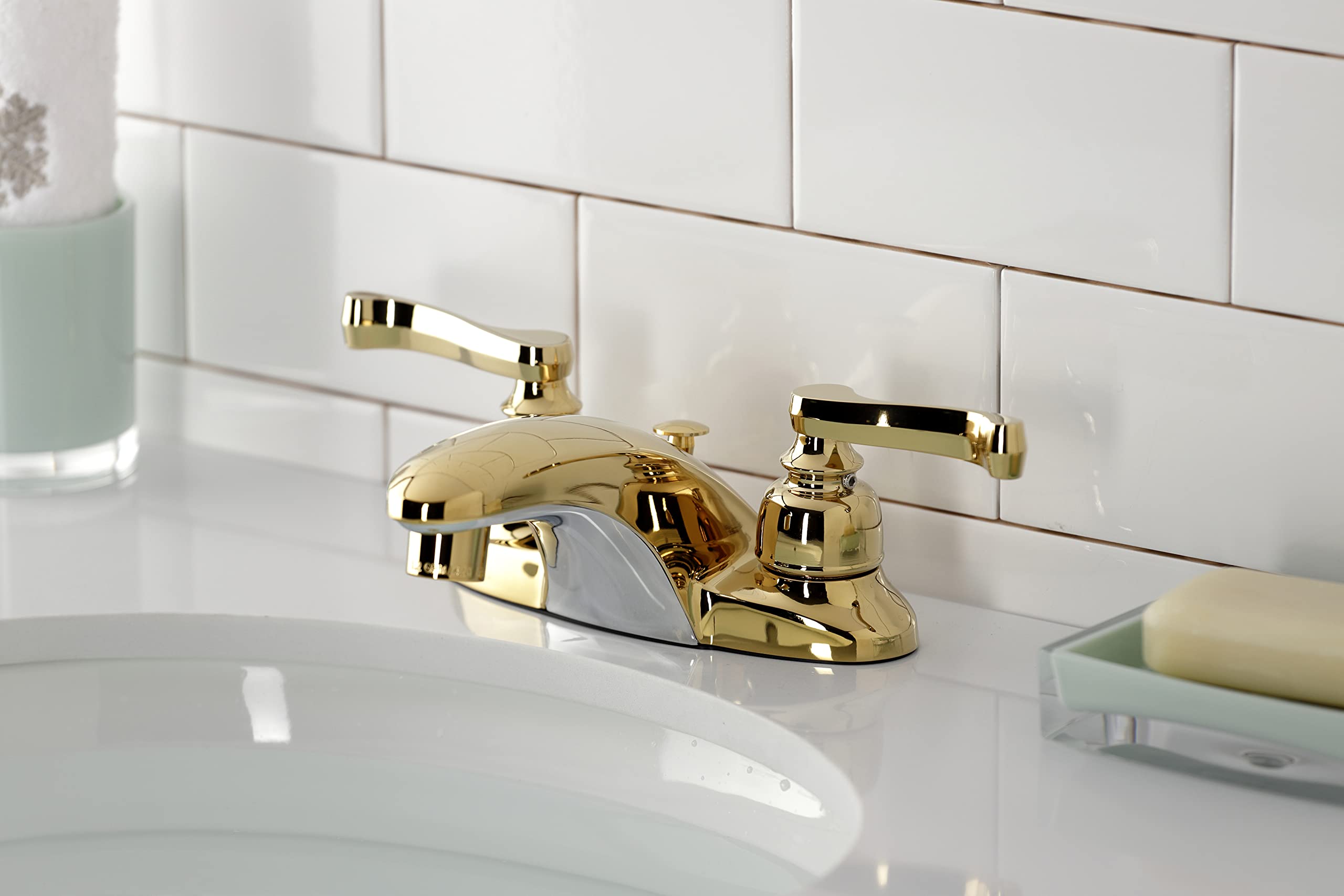 Kingston Brass GKB8622FL Llave de baño Central de 4 Pulgadas con Ventana emergente, latón Pulido