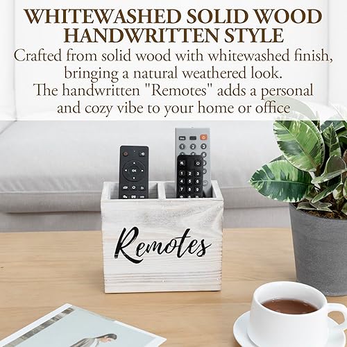 Vista 9 de MyGift Soporte para control remoto, soporte para control remoto de TV, organizador remoto de madera para mesa, 2 compartimentos grandes, madera