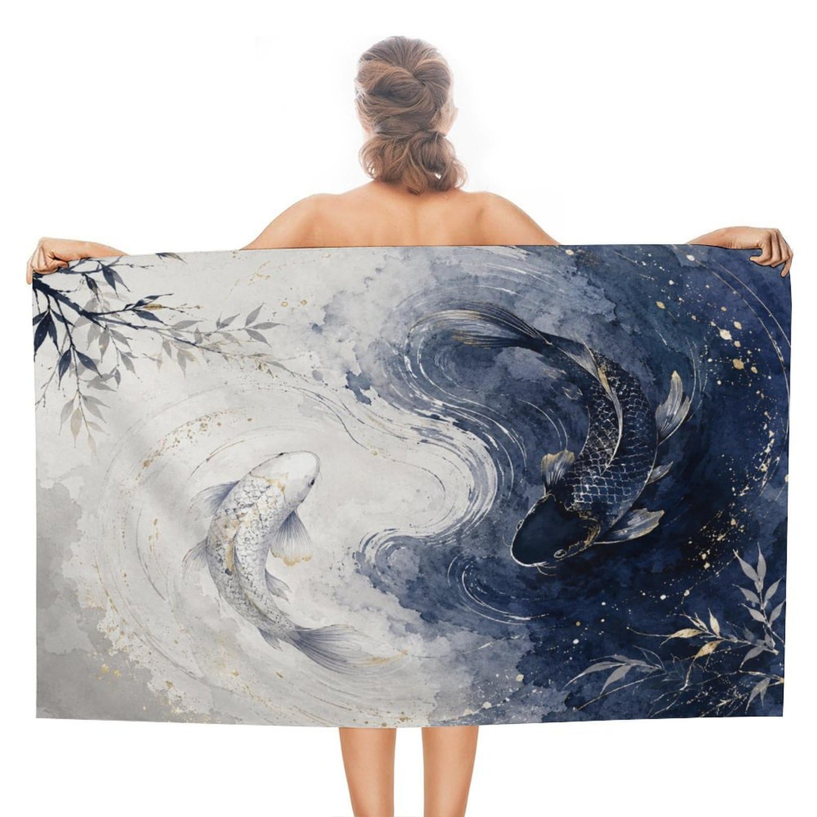 Anceky Koi Fish Yin Yang Watercolor Oversized Beach Towel Quick Dry Sand Free Microfiber Travel Towel Lightweight Multi Purpose Beach Blanket Pool Gym Bath Towel 51x31 in