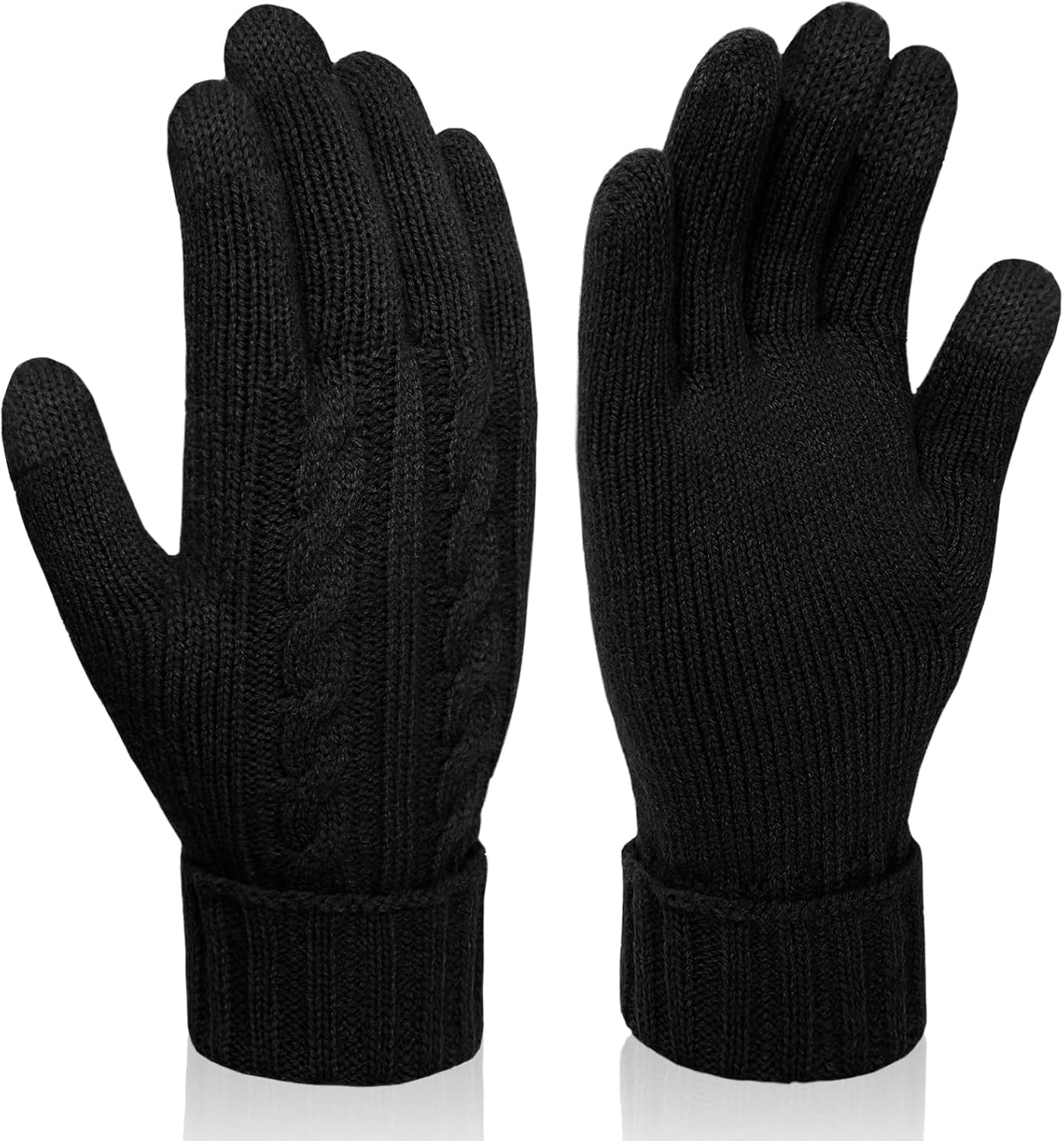 Wandx Womens Winter Gloves, Warm Knit Gloves for Cold Weather Long Cuff Touch Screen Gloves for Women Men