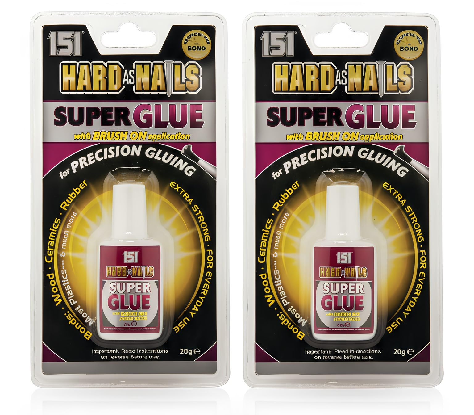 2x 20g 151 Superglue, Ultra Glue, Hard As Nails Super Glue - Bundled by GetInStyle Shop