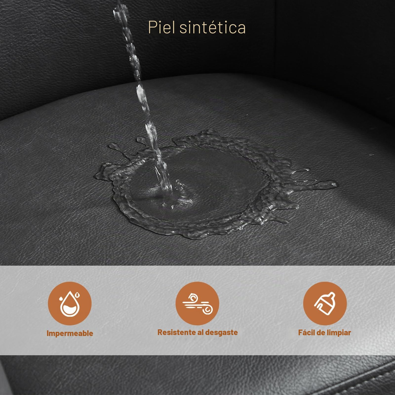 TUKAILAI Juego de 2 sillas de comedor de piel sintética, con reposabrazos, respaldo, asiento acolchado, patas de metal, diseño moderno en dos colores, gris y marrón