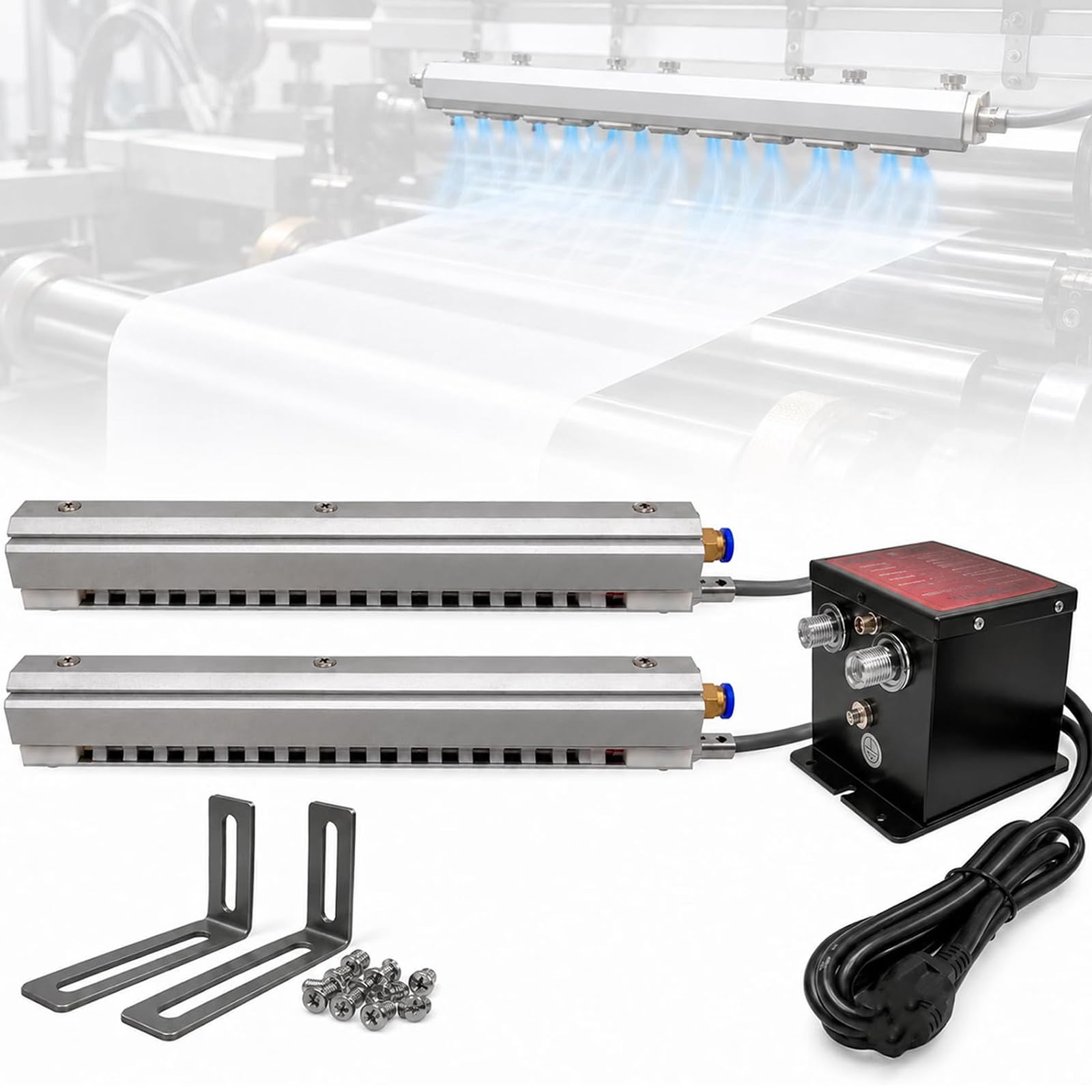 Cuchilla De Aire Ionizante Industrial, 2 Barras De Aire Ionizante Antiestáticas, con Generador De Alto Voltaje De 7,0 Kv, Aguja De Iones De Acero Inoxidable, para Equipos De 200mm