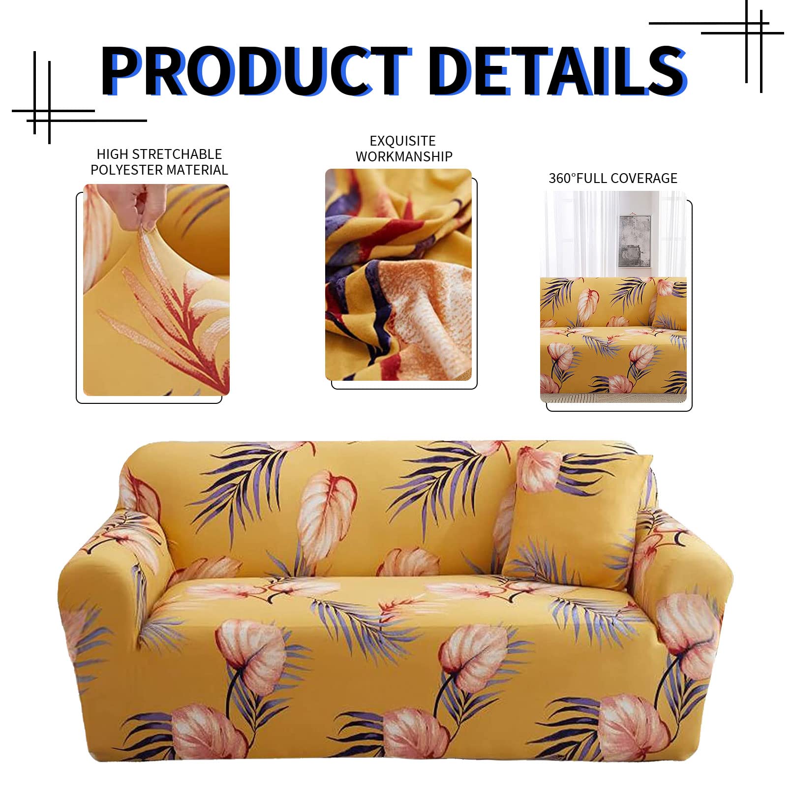 Lydevo Copridivano Elasticizzato 4 Posti Fodere Copri Divano con Braccioli con 2 Copricuscini Moderno Copridivano Fantasia Universale Antiscivolo Lavabile Divano Protector,Caldo e Piacevole