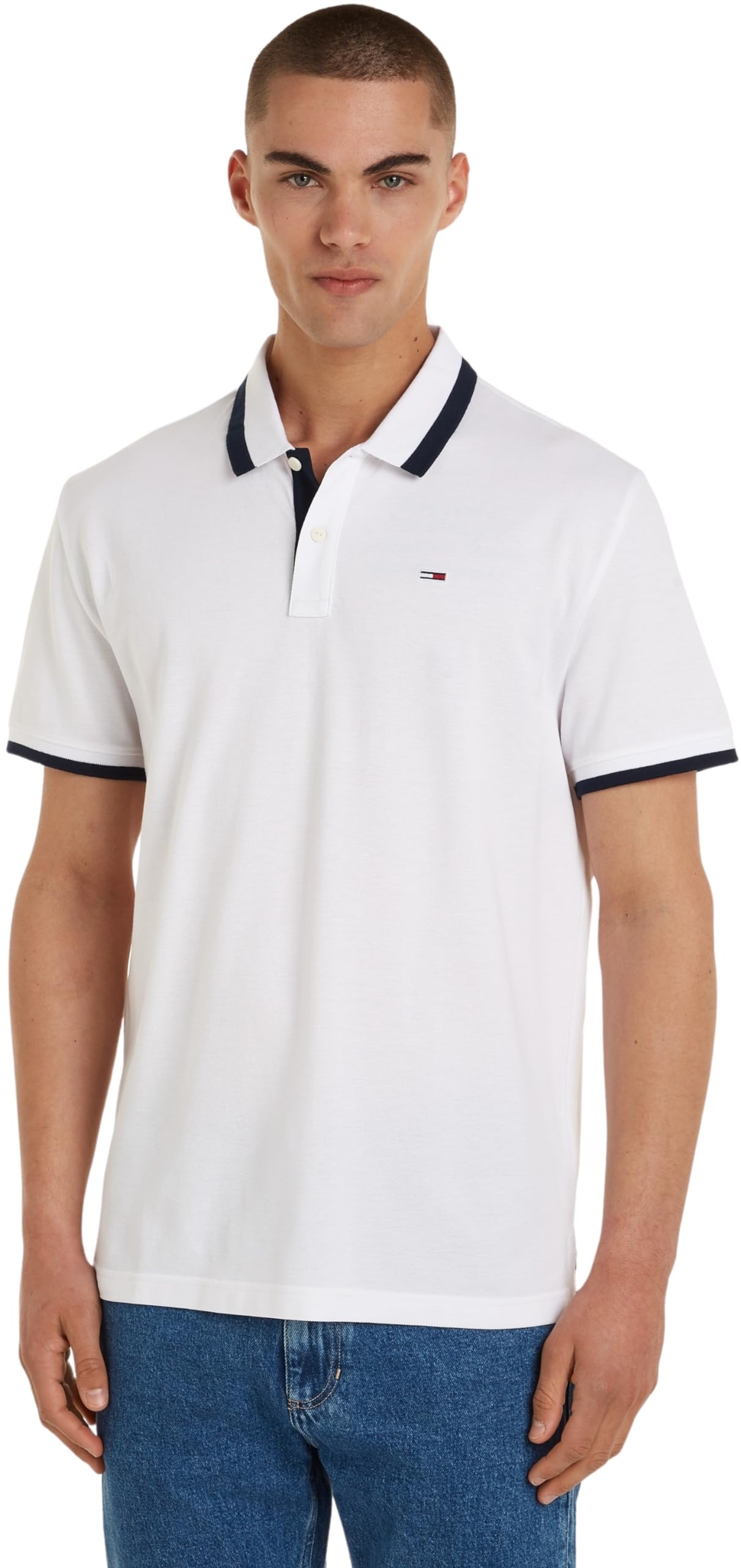 Tommy Jeans Men's Tjm Reg Solid Tipped Polo S/S Polos, White, XXL Plus Tall
