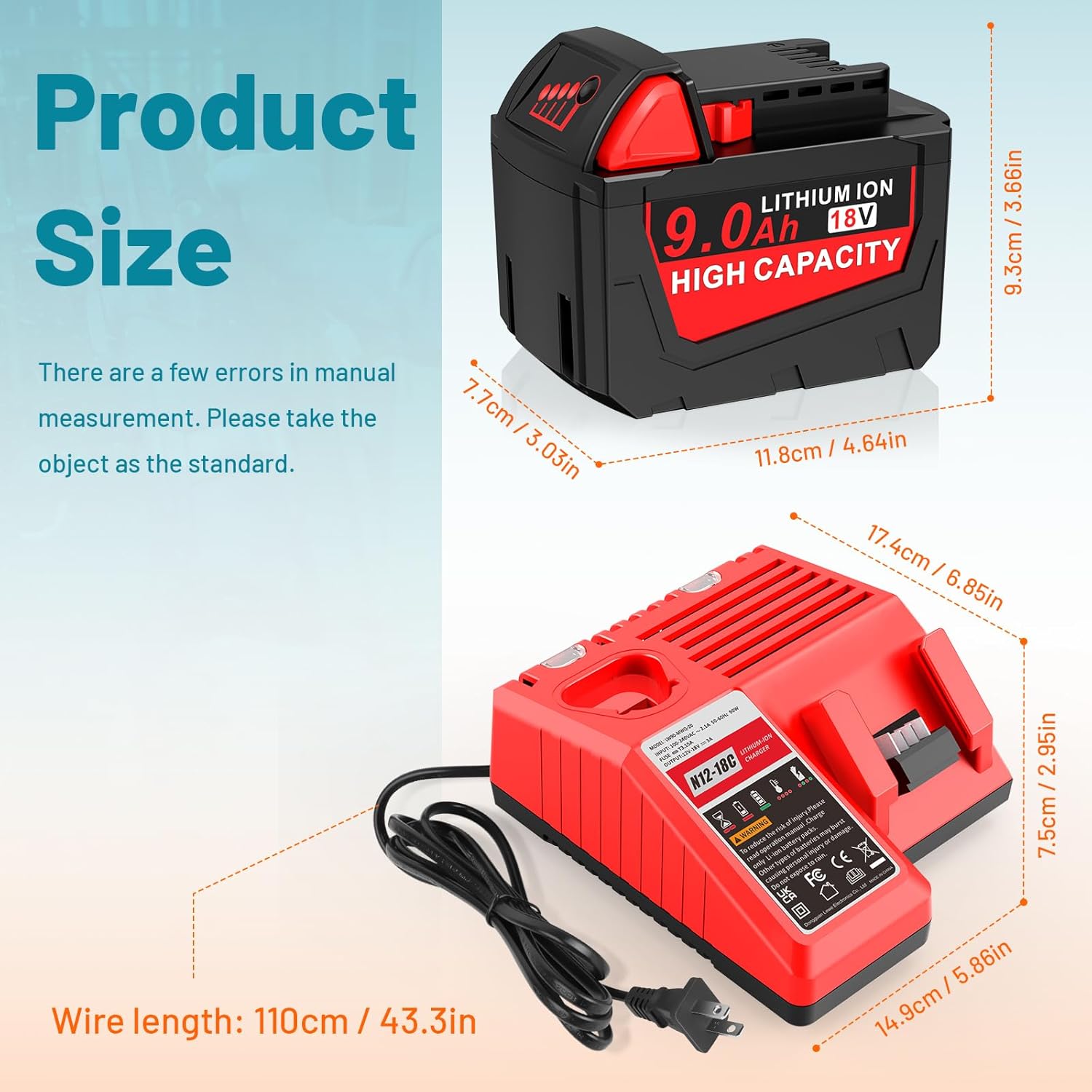 18V 9.0Ah Battery and Charger Station Combo Kit for Milwaukee MK18 48-11-2420 48-11-2440 48-11-1815 48-11-1820 48-11-1840 48-11-1850 48-11-2401 48-11-1890