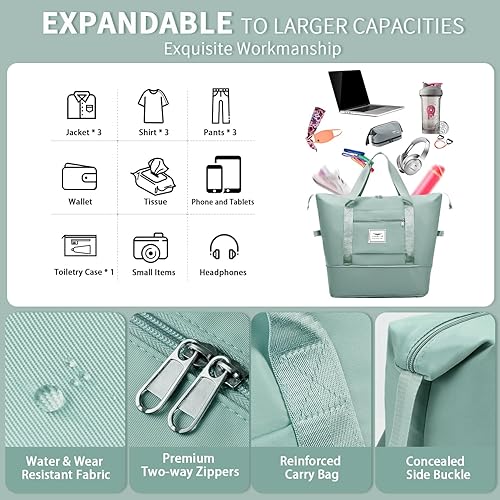 Miniatura 4 de FIORETTO Bolsa de viaje expandible para mujer con doble correa para el hombro, bolsa deportiva para gimnasio con bolsillo húmedo, bolsas de fin de