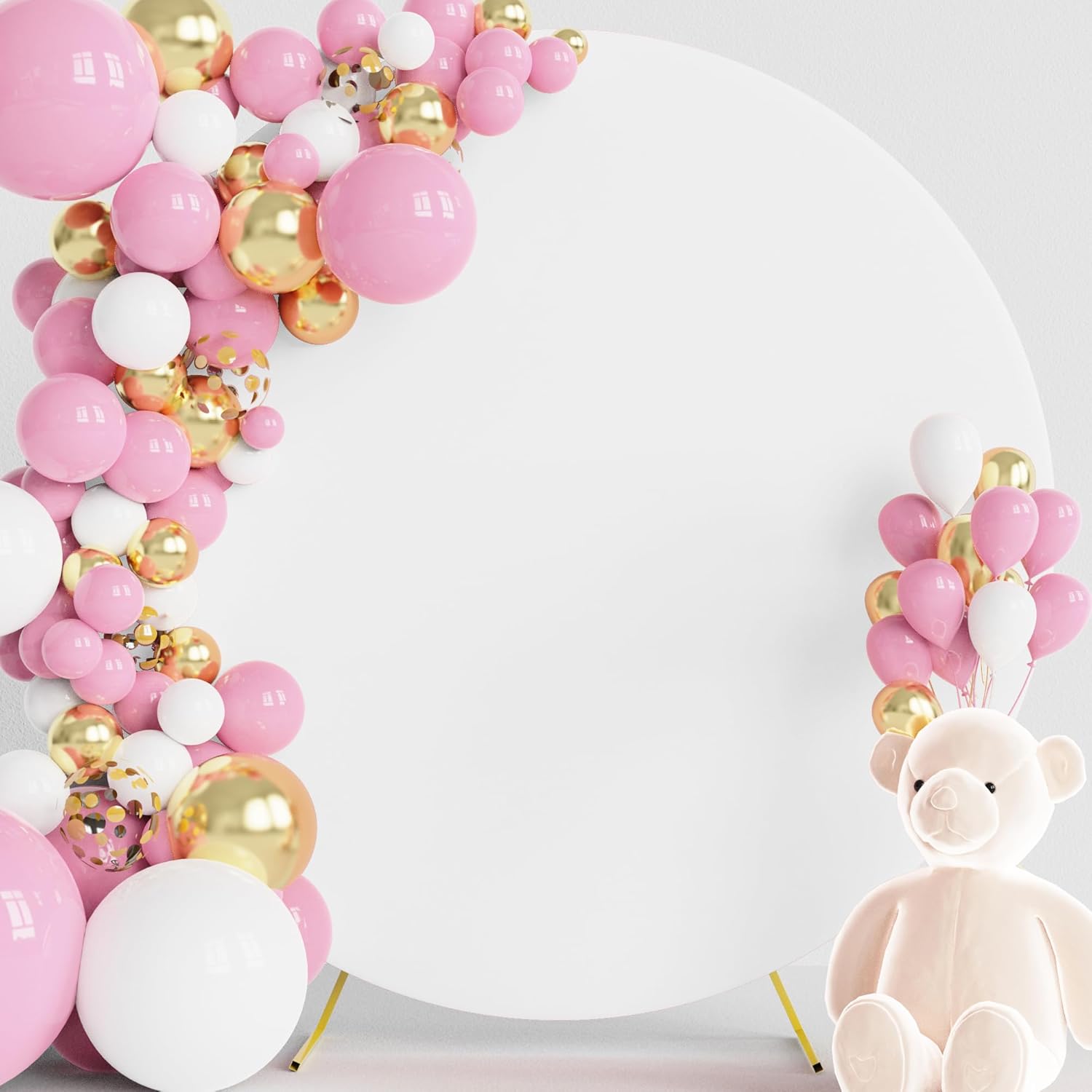 Wokceer 6FT Round Backdrop Stand and Arch Cover Bundle White Round Arch Covers with Buckles for Wedding Birthday Party