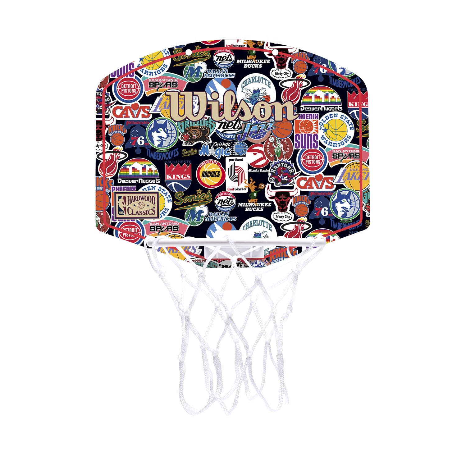 Wilson NBA Team Retro Mini Hoop, Plastic Over-Door Mini Basketball Hoop, Play Anywhere & Represent Your Squad, Colour: Multi