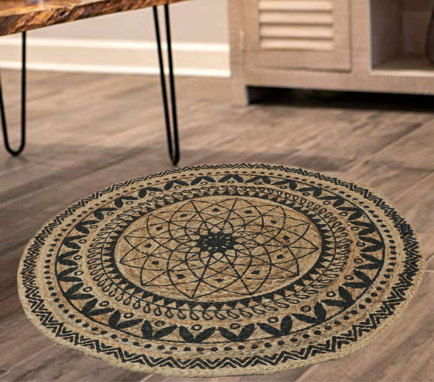 THE HOME TALK Natural Handcrafted Braided Round Jute Rug - 90CM|Traditional Carpet For Living Room,Kitchen,Entryway,Bedroom,Dining Room|Rustic Bohemian Decor|Durable,Anti-Skid Carpets for Centre Table 3